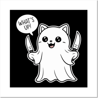 Cute Ghost with knife What's Up Posters and Art